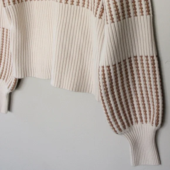 French Connection Ribbed Neutral Knit Sweater Beige & Tan Size S - Picture 3 of 8